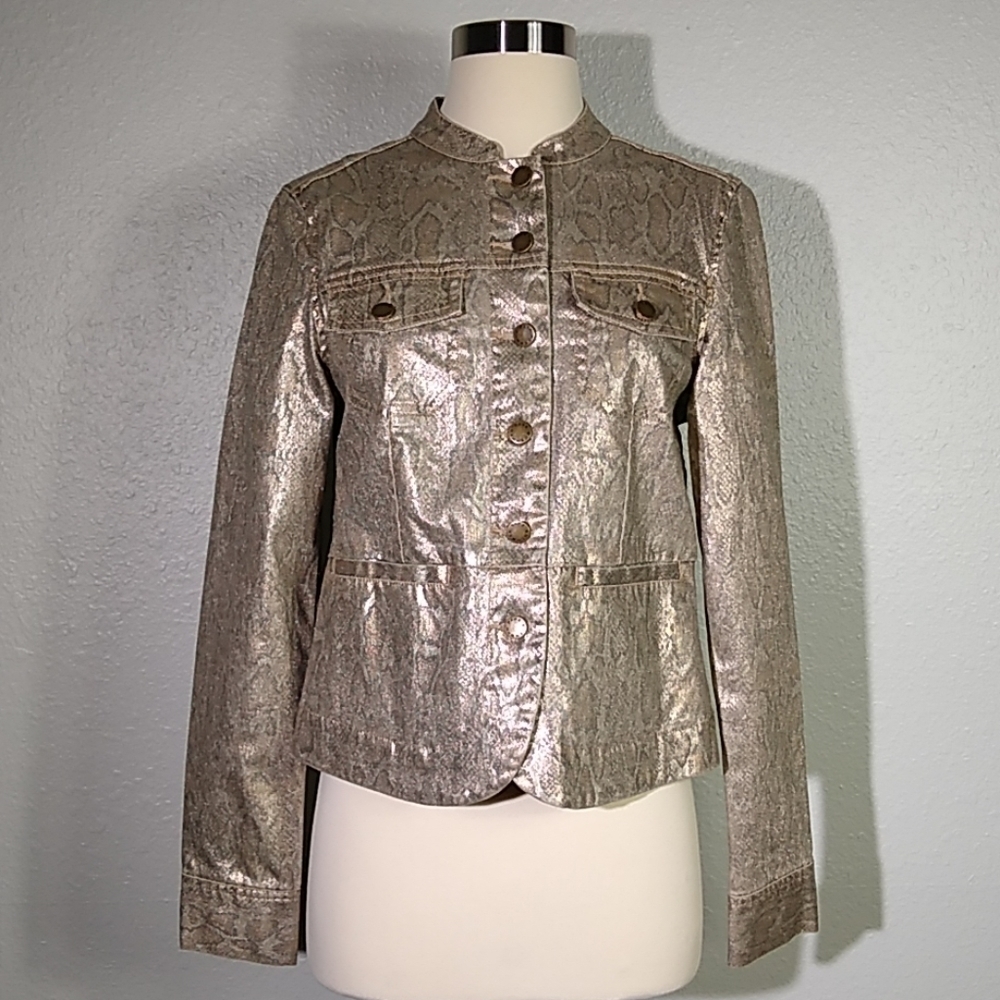 Dana Buchman Metallic Gold Python Print Blazer 2 - image 1